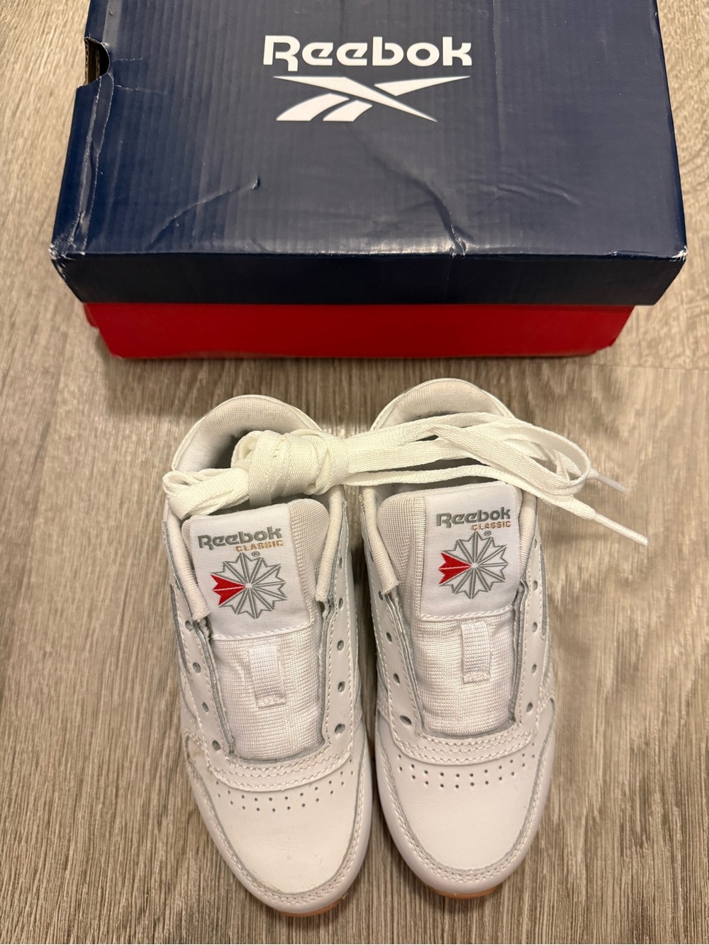 Kids Reebok White Classic Leather Running Shoes